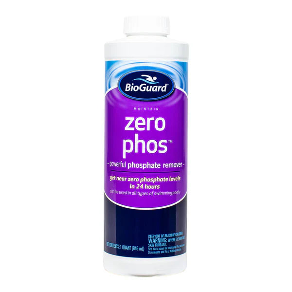 BioGuard Zero Phos, 1 qt (25769BIO), is a powerful phosphate remover by BioGuard for reducing phosphate levels in swimming pools.