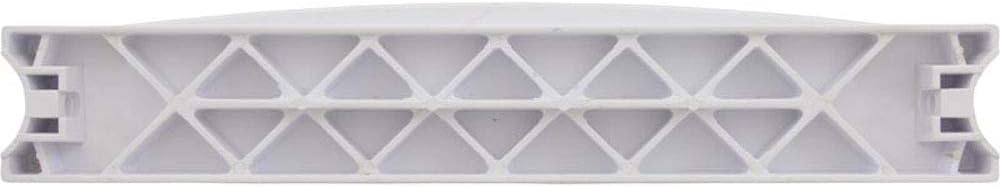 The CMP 17-1/4" Plastic Swan Ladder Tread (25562-000-000) by CMP is a white rectangular ladder step with a grid pattern of diagonal and vertical supports, designed as a replacement pool ladder tread.