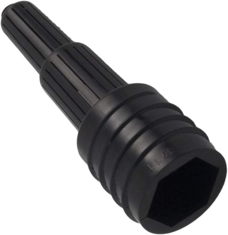 Black plastic drain plug assembly with ribbed handle, the Pentair Sand Filter Drain Plug Assembly (154711Z) is used for servicing equipment like the Cristal-flo II High-Rate Sand Filter. Brand: Pentair.
