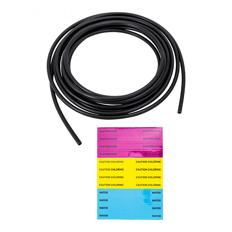 20' / 1/4" BLACK TUBING FOR CHEMICAL INJECTION W/LABELS