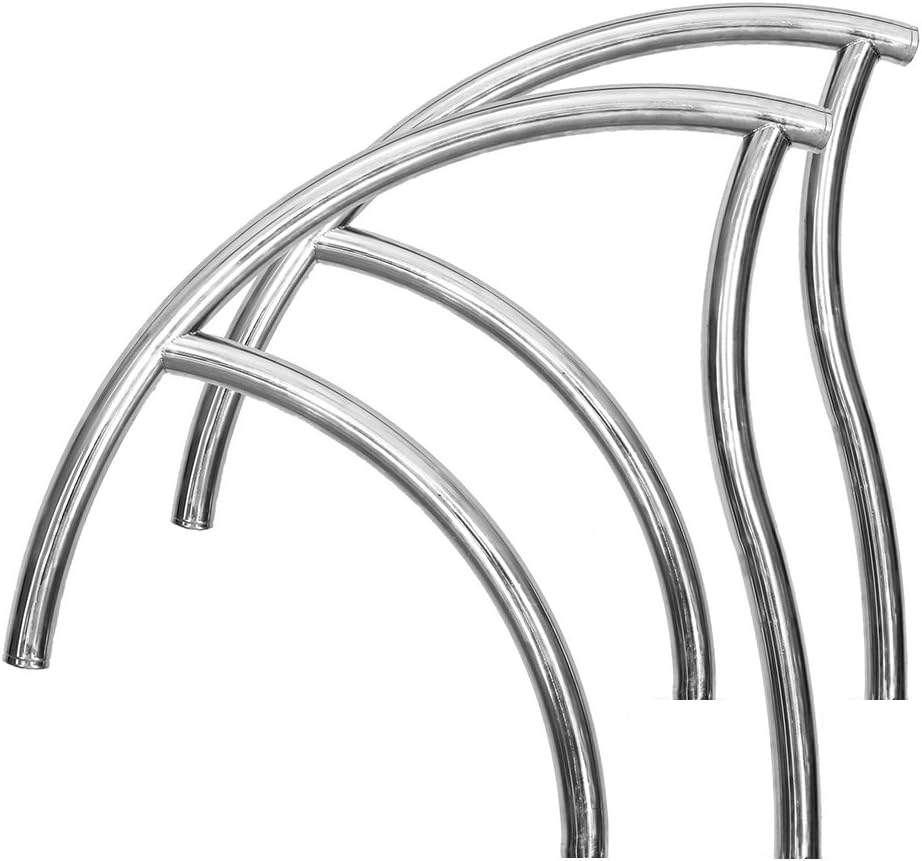 The SR Smith Designer Figure 4 Grab Rail Pair (DR-G3D065) features four shiny, curved metal pipes crafted from 304 stainless steel, displayed against a plain white background and resembling sleek grab rails perfect for any modern pool area.