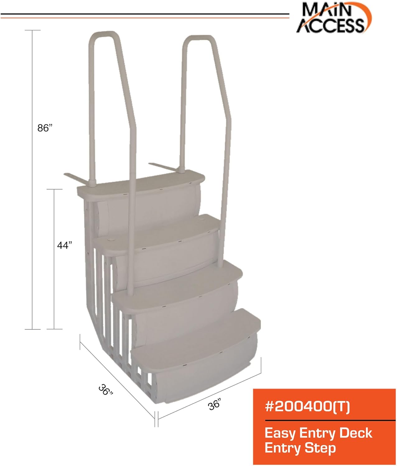 Main Access Easy Entry 36" Drop-in Step Dual Handrail | 200400T