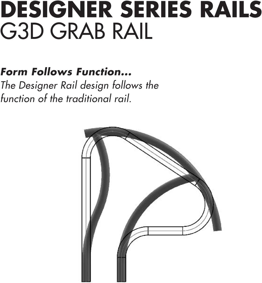Illustration of an SR Smith Designer Figure 4 Grab Rail Pair | DR-G3D065 from the "Designer Series Rails." Crafted from 304 Stainless Steel, they enhance any pool area by blending traditional functionality with a sleek, modern design.