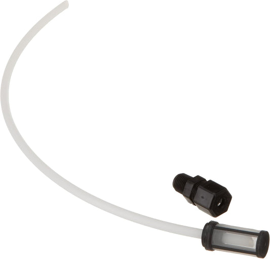 The Zodiac Jandy JS Filter Air Relief Assembly (R0487600) features a white flexible tube with a black connector and cylindrical filter, shown against a white background.