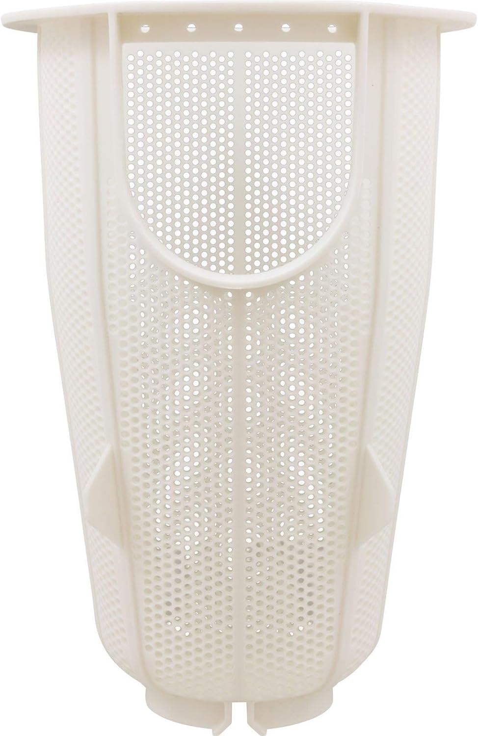 The Jandy Pro Series Pump Debris Filter Basket (R0445900) by Jandy is a white plastic, cylindrical skimmer basket with small perforations and an open top, designed for easy debris removal from pool or spa pumps.