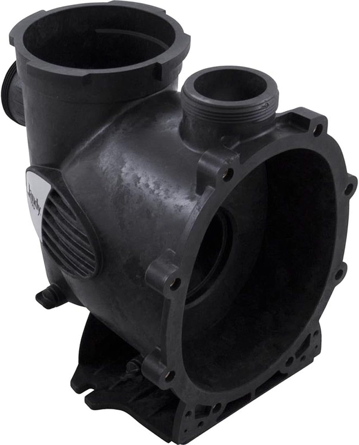 The Jandy PHPF/PHPM Pump Body Replacement Kit (R0448700) features a black plastic housing with threaded openings and a mounting base, designed for use with Jandy PlusHP Series or Stealth pumps in plumbing or mechanical systems.