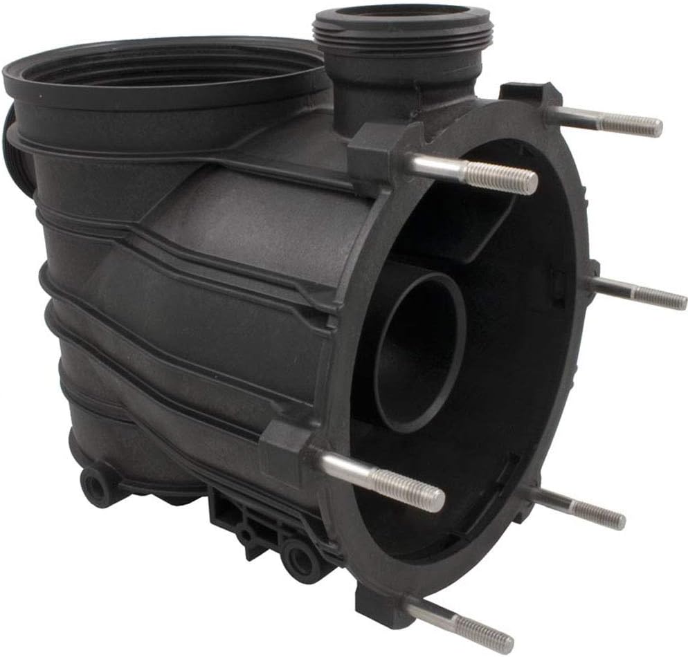 Pentair Dyna-Glas/Max Tank & Trap Body (C76-58P): black plastic housing with threaded openings and metal studs, compatible with Sta-Rite Dyna-Glas and Dyna-Max pumps. Shown at an angle against a white background.