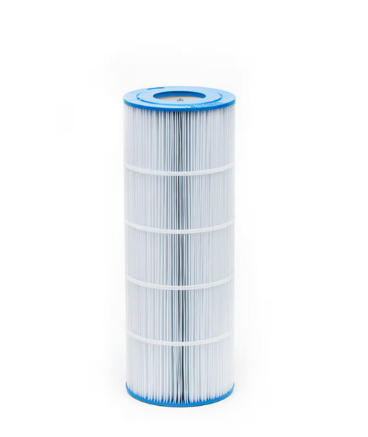 The Unicel Replacement Filter Cartridge 150 sf Hayward CS150E | C-9441, featuring a blue top and bottom, ensures optimal water clarity and is perfect for maintaining pool cleanliness.