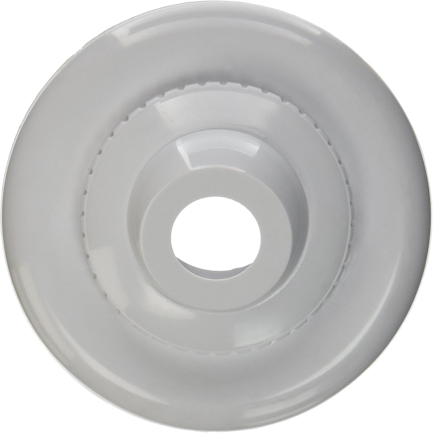 A white plastic Hayward 3/4" Large Hydrostream Insider Fitting (SP1418D) by HAYWARD features a central hole and smooth, slightly reflective surface, designed for pool inlet fitting and directional flow control.