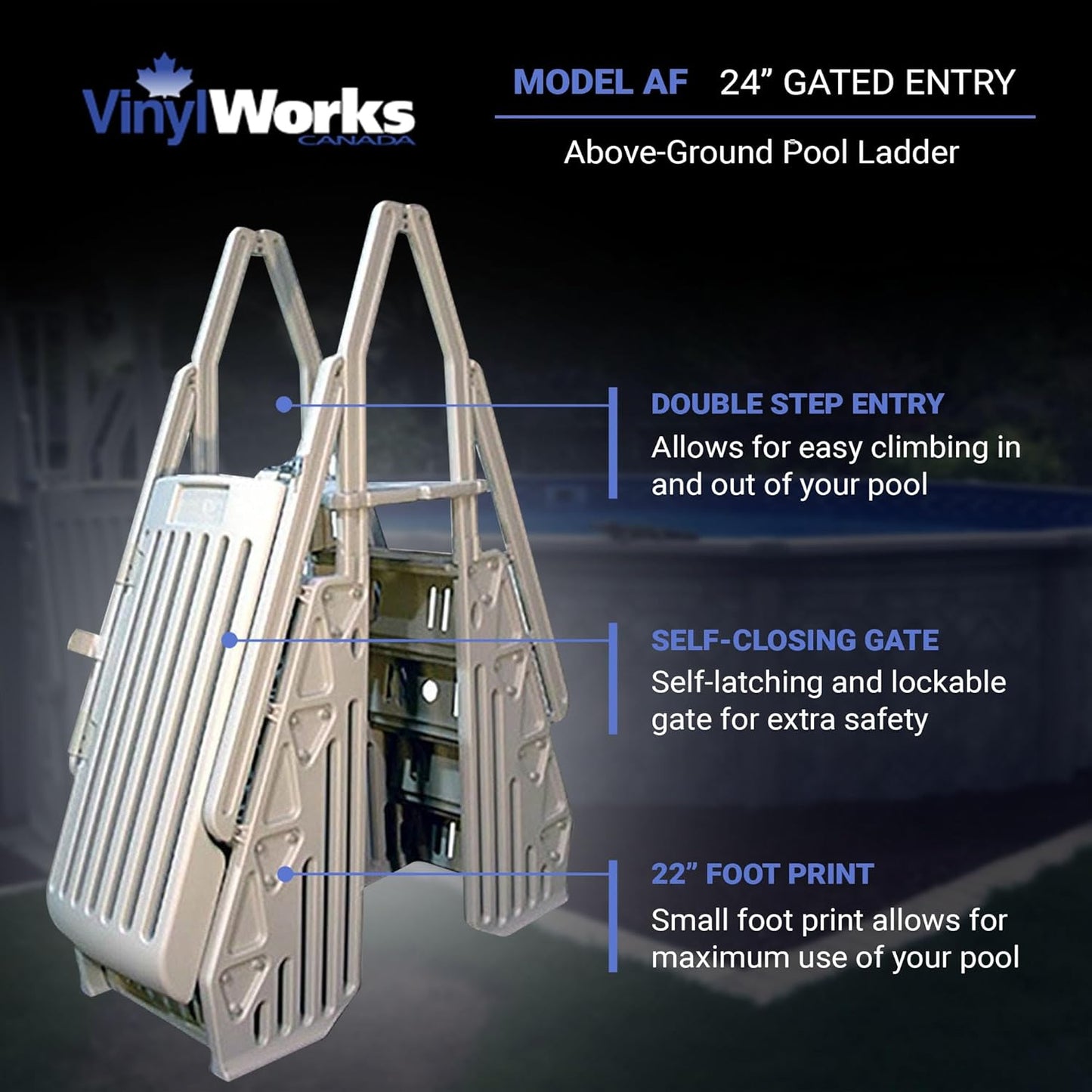 Vinyl Works 24" Gated Entry A/G Pool Ladder, Taupe | AF-T