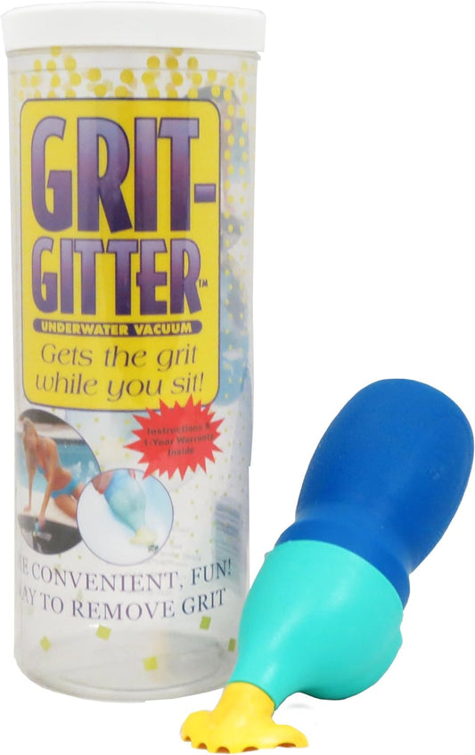 A Water Tech Grit-Gitter Spa Vacuum Cleaner for Spot Cleaning by Pool Goods (60A0102) sits next to a blue and aqua handheld unit, perfect as a hot tub or spa cleaner.