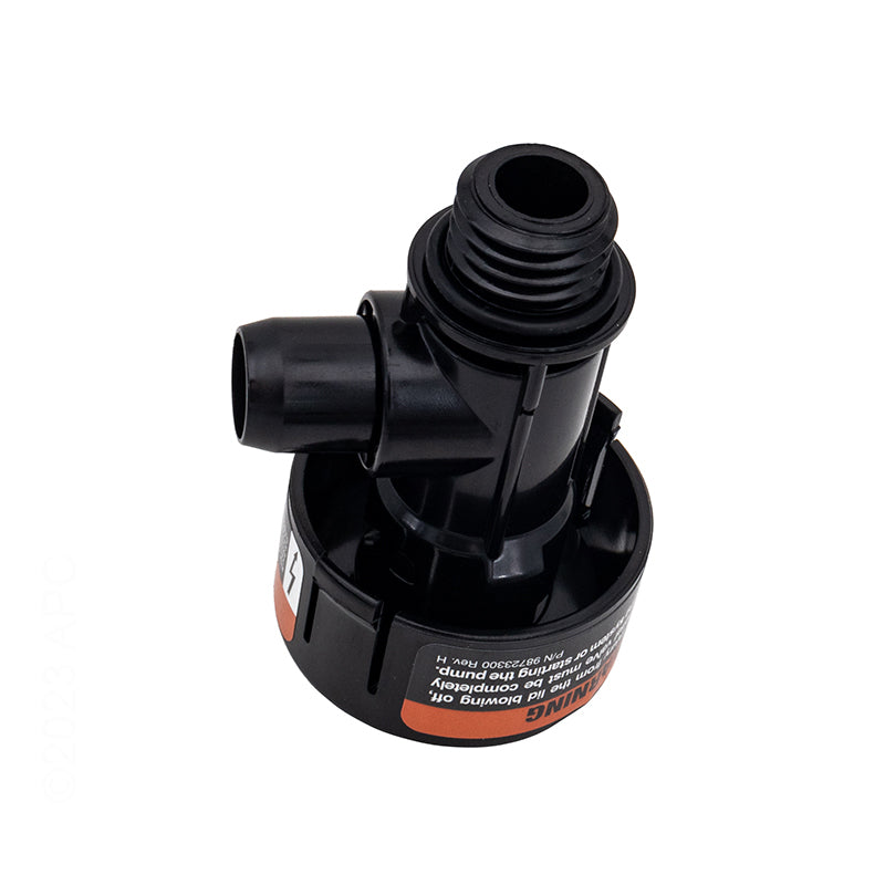 The Pentair High Flow Air Relief Valve | 98209800 features a sleek, black cylindrical base with multiple nozzles, offering efficient performance. Ideal for replacements, this component ensures high flow design functionality.