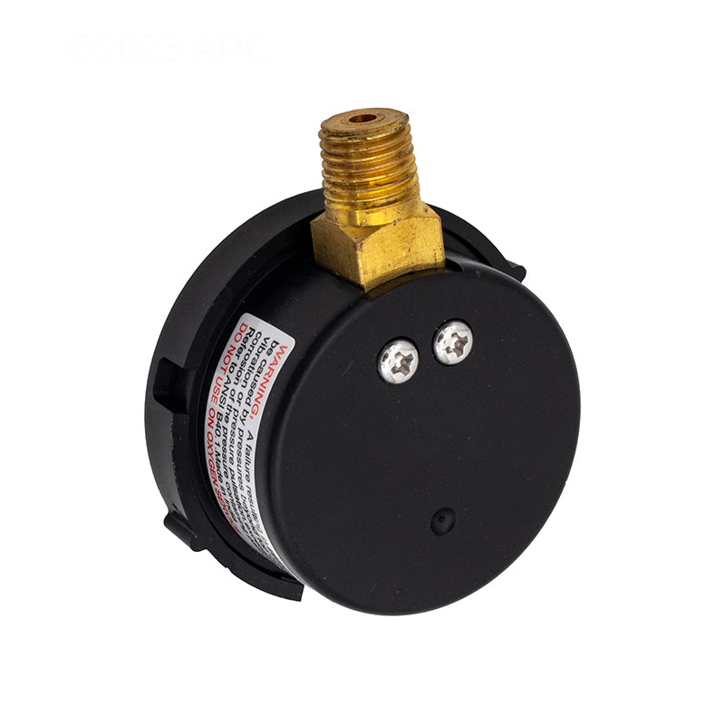 The Pentair High Flow Air Relief Valve (98209800) features a black round pressure gauge with a brass connector and two visible screws, ideal for replacing high flow systems.