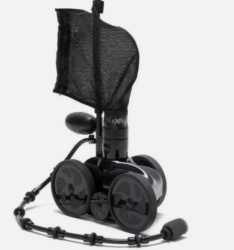 Introducing the Polaris Vac-Sweep 280, Black Max, a sleek robotic cleaner for in-ground pools. Equipped with a mesh bag, four sturdy wheels, and a flexible hose with cylindrical float, this pressure side cleaner from Polaris efficiently tackles debris.