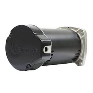 The Century Centurion Pro HSQ165 is a black and gray cylindrical motor with a threaded shaft and bolted end cap, perfect as a single-phase motor for pool and spa pumps.