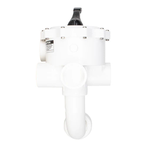 The Pentair Sand Multiport Valve, 2" Side Mount (261055), features a sleek black handle and multiple pipe connections for expert water flow control. It's perfect for efficient pool filtration and pairs seamlessly with Triton and Quad D.E. Filters.