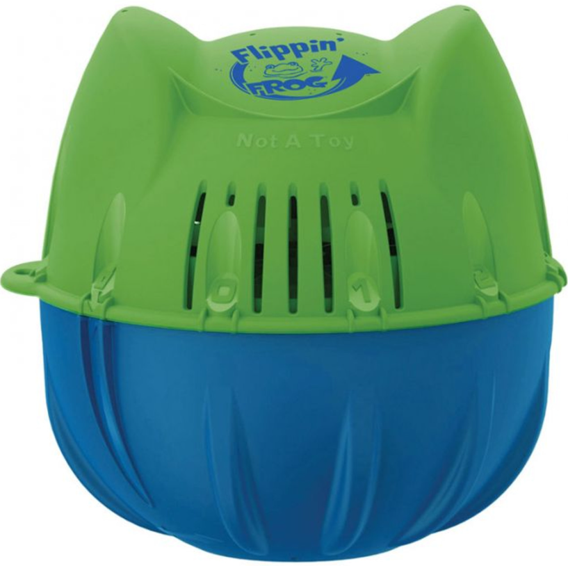 Introducing the King Tech Frog Flippin' Frog Mineral Sanitizer, model 01-12-8406 by Frog. This green and blue device features a dual-action system for sparkling clean water, ensuring hassle-free pool maintenance all season long.