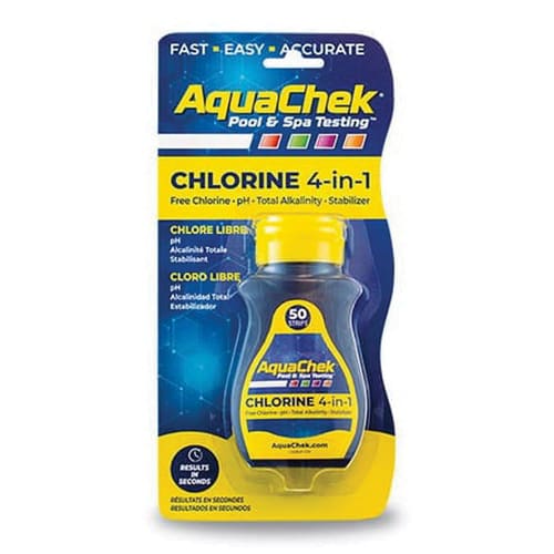 AquaChek Yellow 4-in-1 Chlorine Test Strips (50 count, 511244A) by AquaChek make it easy to check free chlorine, pH, total alkalinity, and stabilizer levels—perfect for keeping pool water crystal clear.