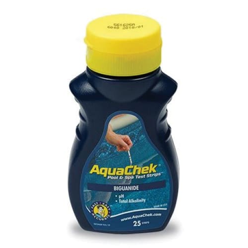 AquaChek 3-in-1 Blue Biguanide Test Strips (25/Pack | 561625A) are ideal for checking your pool's balance. Designed for Baquacil products, these strips test biguanide, pH, and total alkalinity to maintain optimal water quality in your pool.