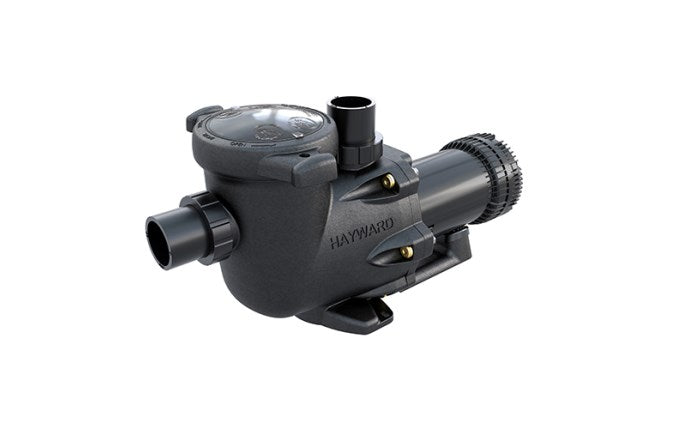 The Pool Goods TRISTAR XE PUMP-1.85 HP (W3SP3210X15XE-DEMO) features dual voltage, clear lid, input/output ports, and ultra-high efficiency design. "Pool Goods" branding is visible on the side. Shown on a white background.