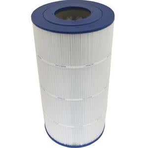 The Hayward Cartridge Element, 100 sf (CCX1000RE), features a vertical white filter with blue top and bottom edges, ideal for efficient pressure washing.
