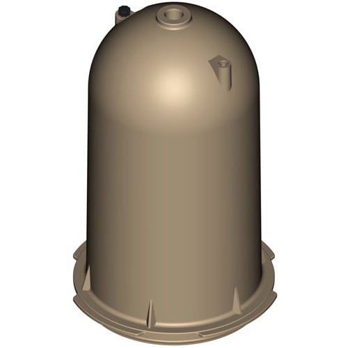 The Hayward Star-Clear Plus Filter Head w/ Directional Vent (CX1750B) by HAYWARD is a tan, cylindrical, dome-shaped container with a flat base and top protrusions, ideal for housing cartridge filters to maintain crystal-clear water.