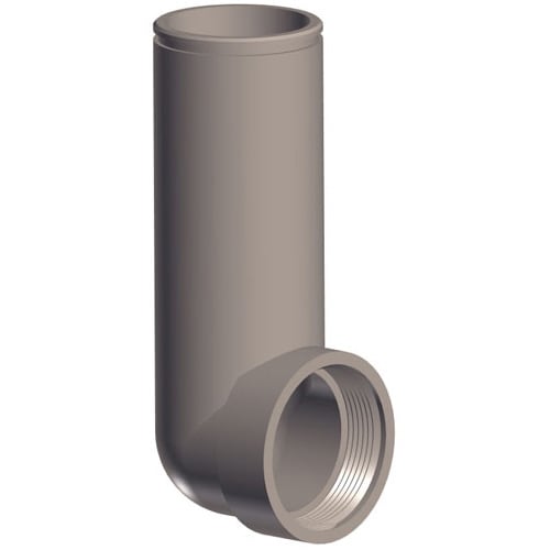 The Hayward Outlet Elbow CX3020FB from HAYWARD is a gray metal pipe with a curved bottom and open threaded end, perfect for use in pressure washing systems.