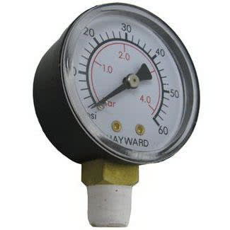 The Hayward Pressure Gauge (ECX270861), a crucial replacement part, is a round analog display that shows psi and bar, with its needle near 5 psi.