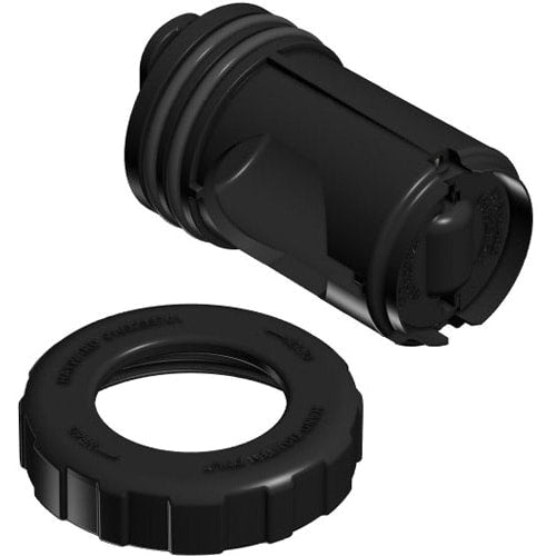 A black plastic threaded cap and cylindrical connector with ridged edges, shown on white, for the HAYWARD FD Heater Bypass Cartridge Kit (FDXLBPK1930), compatible with Hayward Universal H-Series Low Nox pool heaters.