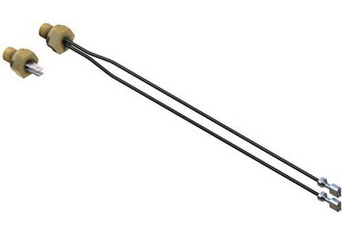 The Hayward FD Heater High Limit Kit (FDXLHLI1930) by HAYWARD is a temperature sensor with two wires and connectors attached to a plastic housing, perfect for Universal H-Series systems to ensure efficient gas heater operation while maintaining low-NOx emissions.