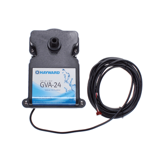 The Hayward Goldline 24V Pool/Spa Diverter Valve Actuator | GVA-24, featuring a coiled black cable, pops against a gradient background. Perfect for pool automation, it guarantees precise water flow control for peak performance.