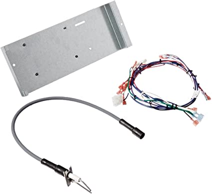 The Hayward H-Series Heater Control Module w/ Ignitor (IDXMOD1930) by HAYWARD is shown with a metal mounting bracket, multicolored wires with connectors, and a gray cable, all displayed against a white background.
