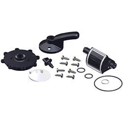 The Hayward PSV Valve Upper Valve Kit (PSXVBCA) by HAYWARD features black and silver mechanical parts—handle, screws, impeller, O-rings, and small components—laid out on a white background.