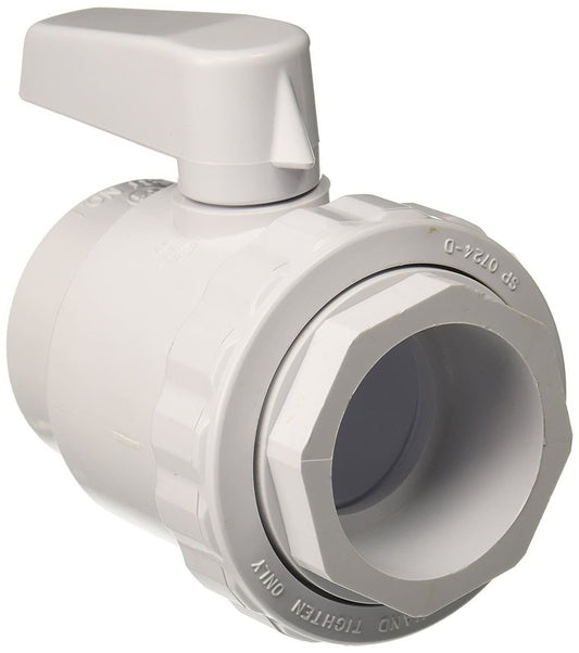 The Hayward Trimline 2-Port Ball Valve (SP0724S) by HAYWARD features a handle and threaded ends for pipe connection, making it ideal for use with diverter valves in diverse plumbing applications.