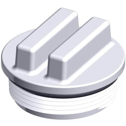 Illustration of the Hayward Plastic Threaded Winter Plug w/ O-Ring for 1-1/2" Fitting, showcasing a UV-resistant silver design with two raised rectangular grips on top, ideal for Hayward fittings and trusted by pool professionals.