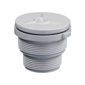 Gray threaded cap with ridged sides and a flat top, featuring a raised circular design, compatible with the Hayward 1-1/2" Hydrostatic Relief Valve (SP1056).