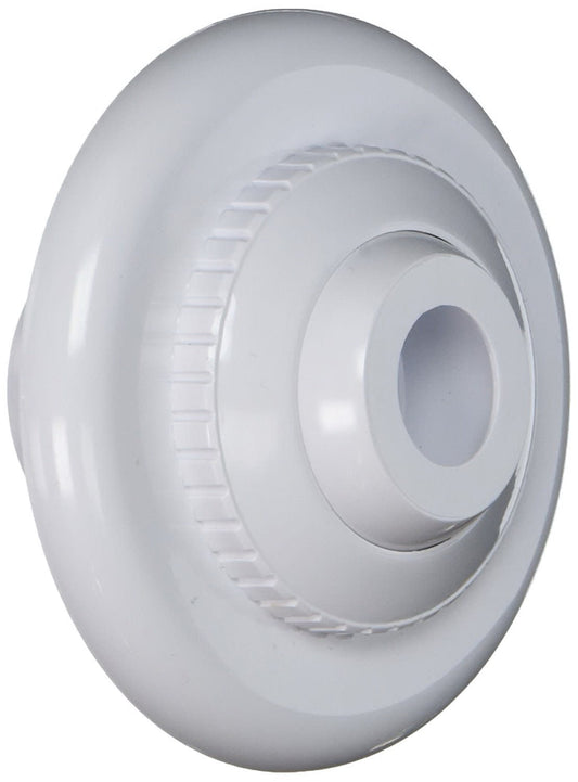 Close-up of the HAYWARD 3/4" Hydrostream Insider Fitting (SP1422D), a white plastic jet nozzle with extended flange, designed for water flow in spas or hot tubs, shown against a plain background.
