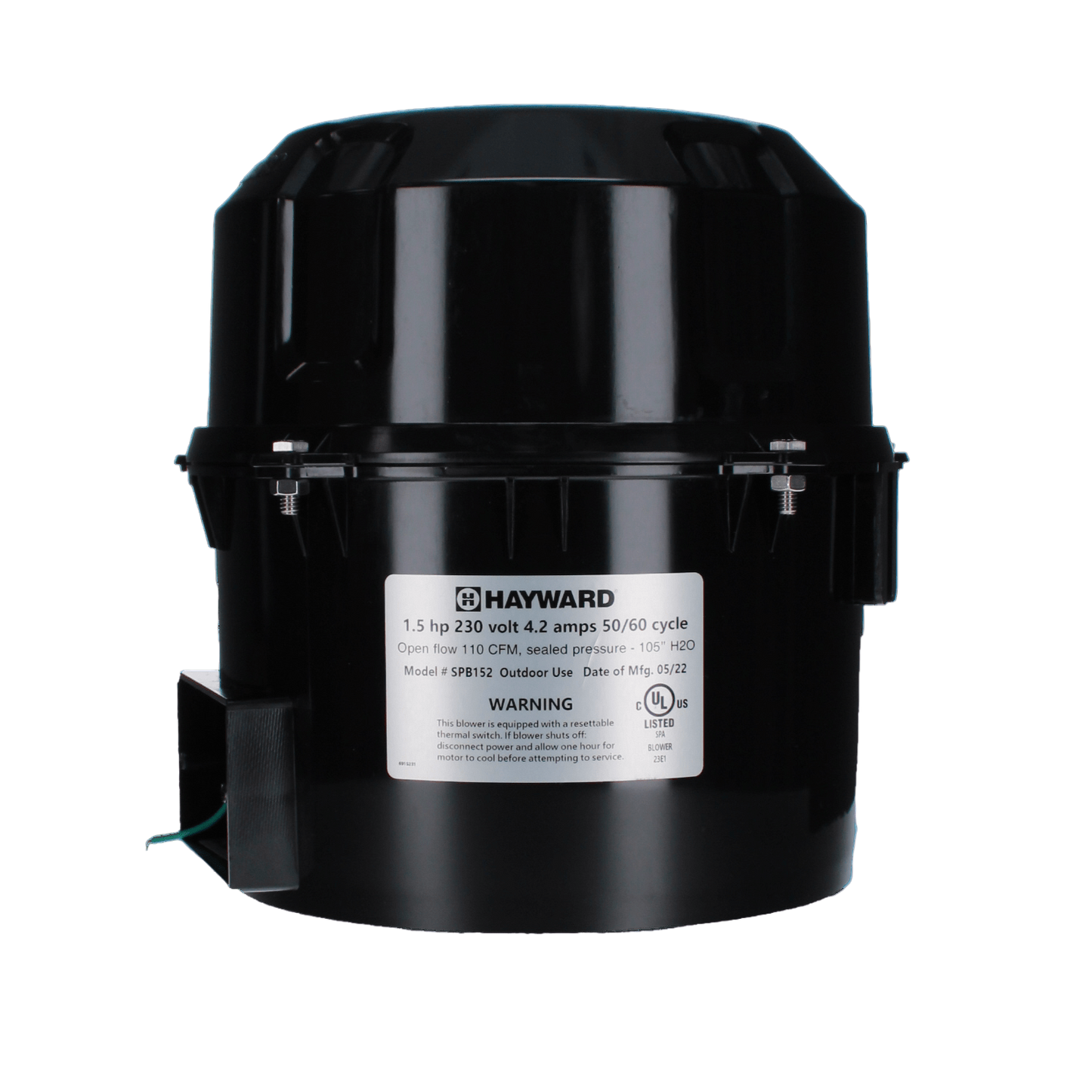 The Hayward Spa Blower (SPB152) offers quiet performance and steadiness with a 1.5HP, 230V motor featuring a rubber base, ideal for any setting.