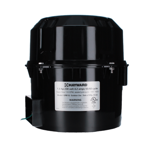 The Hayward Spa Blower (SPB152) offers quiet performance and steadiness with a 1.5HP, 230V motor featuring a rubber base, ideal for any setting.