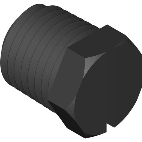 A Hayward Pipe Plug (SPX0710K) by HAYWARD, black with a hexagonal head and slotted drive, is displayed against a white background.