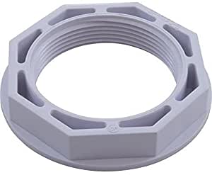 The Hayward Flanged Nut (SPX1023B) by HAYWARD is a gray plastic locknut with an octagonal outer edge and circular inner opening, ideal for securing fittings or pipes.