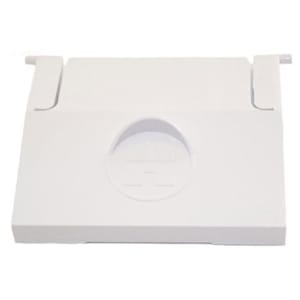 The Hayward SP1091LX Skimmer Weir | SPX1091K1 from HAYWARD is a white plastic box featuring a circular indentation and two hinges on the top edge.