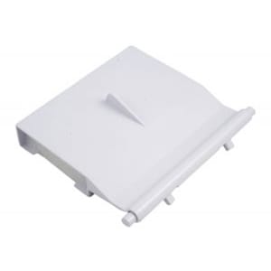 The Hayward SP1094 Skimmer Weir (SPX1094K) by HAYWARD is a white rectangular plastic part with a sloped surface, central fin, and two cylindrical pegs on one edge.