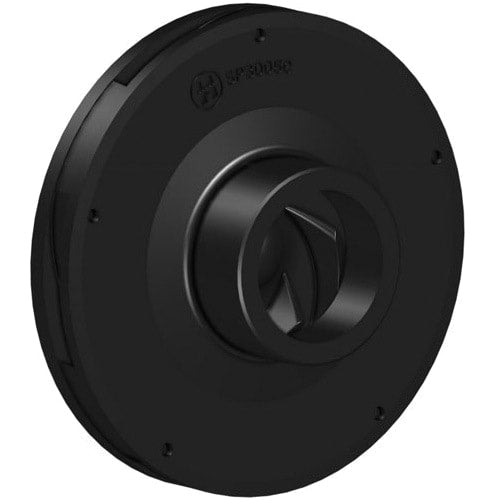 A black, round pump impeller made of hard plastic with a circular aperture and bolts from the HAYWARD brand, specifically the Hayward Super II Pump 1HP Impeller | SPX3010C.