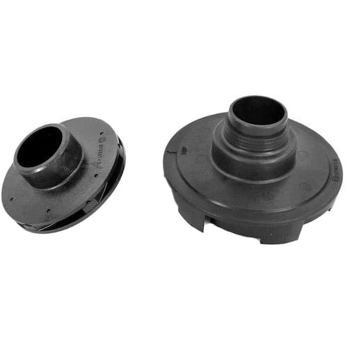 A Hayward Super II Pump Impeller/Diffuser Upgrade Kit (SPX3020CKIT) featuring two black plastic circular parts with cylindrical extensions, seen from the side against a white background.