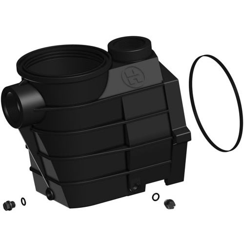 The HAYWARD Hayward Super II Pump Housing/Strainer (SPX3120AAZ) features durable construction with circular openings and includes separate rubber gaskets and fittings.