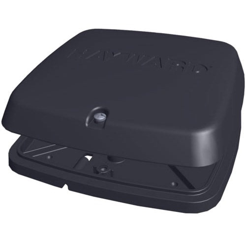 Black square HAYWARD Hayward Variable Speed Pump Wall Mount Kit (SPX3400DRKIT) with partially open lid, revealing inner support structure and mounting points.