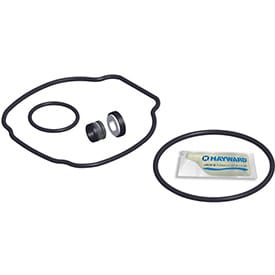 Hayward's Tristar Pump Quick Fix Kit (SPXHKIT100) includes O-rings, gaskets, and a lubricant packet, isolated on a white background.