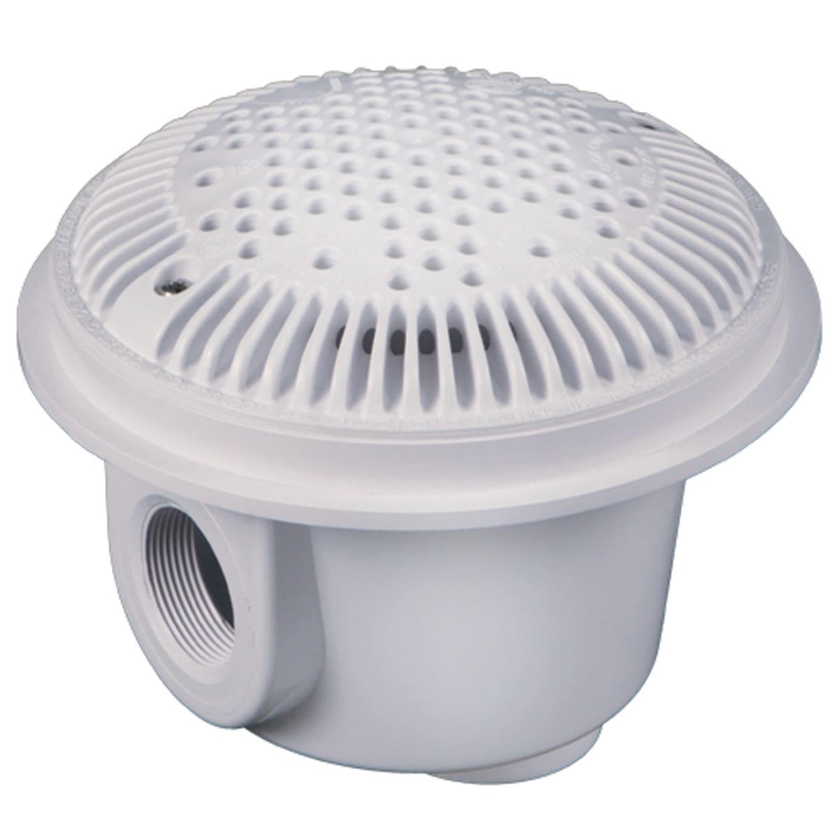 The HAYWARD 8" Round Suction Outlet (WG1052AVPAK2) features a perforated drain cover with a threaded side opening for concrete pool or spa use. VGB compliant and ANSI/APSP/ICC-16 2017 standards certified, it is compatible with Hayward suction outlets.