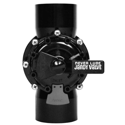 The Jandy Pro Series 4716 2-Way Never Lube Valve features a labeled handle and durable CPVC construction for reliable long-term performance.
